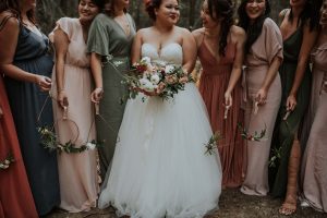 Trendy mis-matched bridesmaids at a fall wedding in McCall Idaho