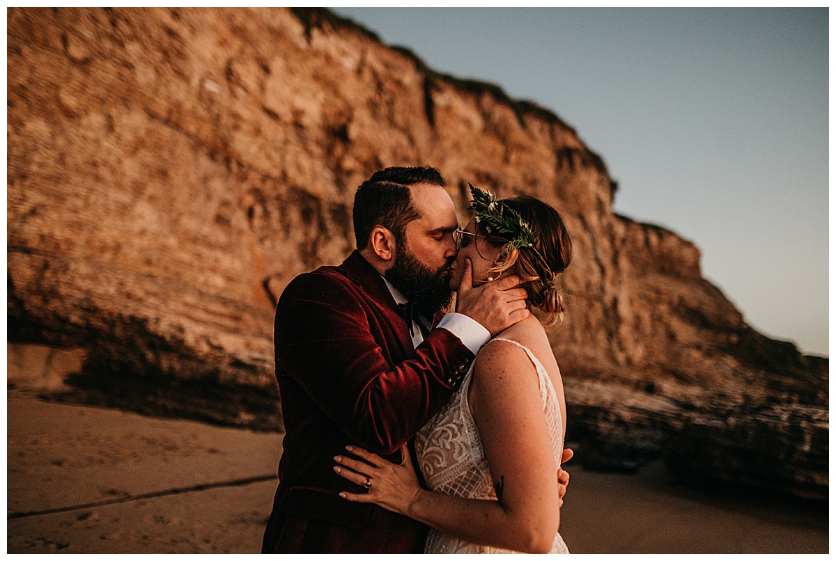 Bride and Groom share an emotional moment on their wedding day in Santa Cruz California