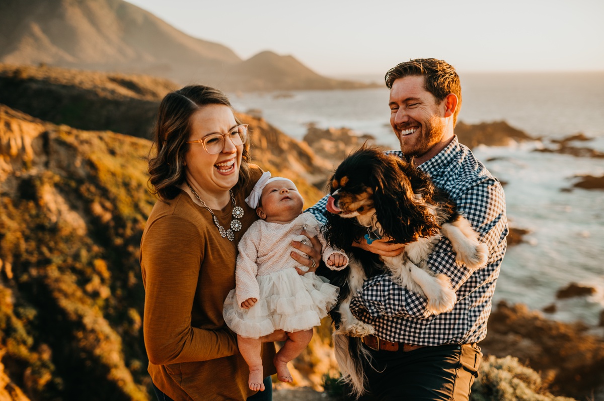 Big Sur Garrapata State Park Family Photos with a dog and newborn