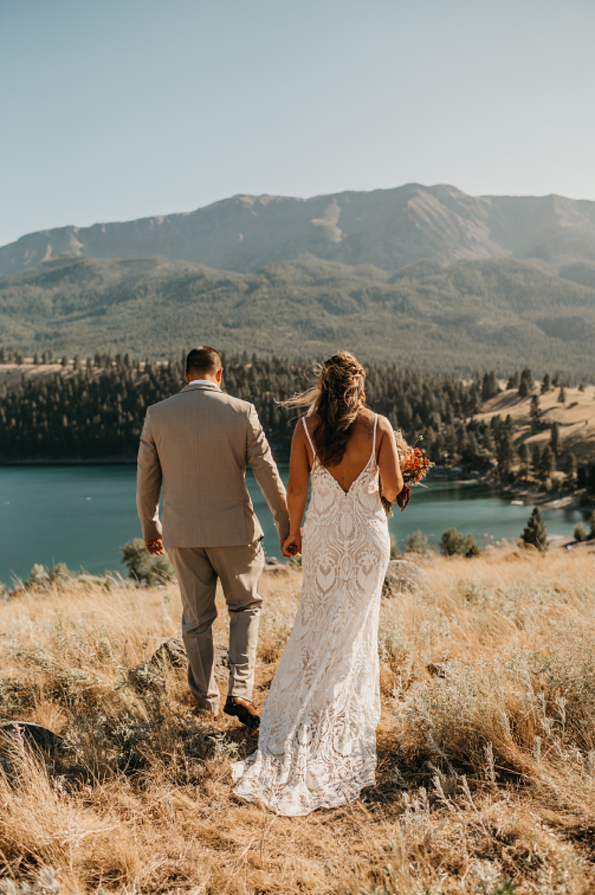 Bride and groom share an adventure elopement in Joseph Oregon at Wallowa Lake