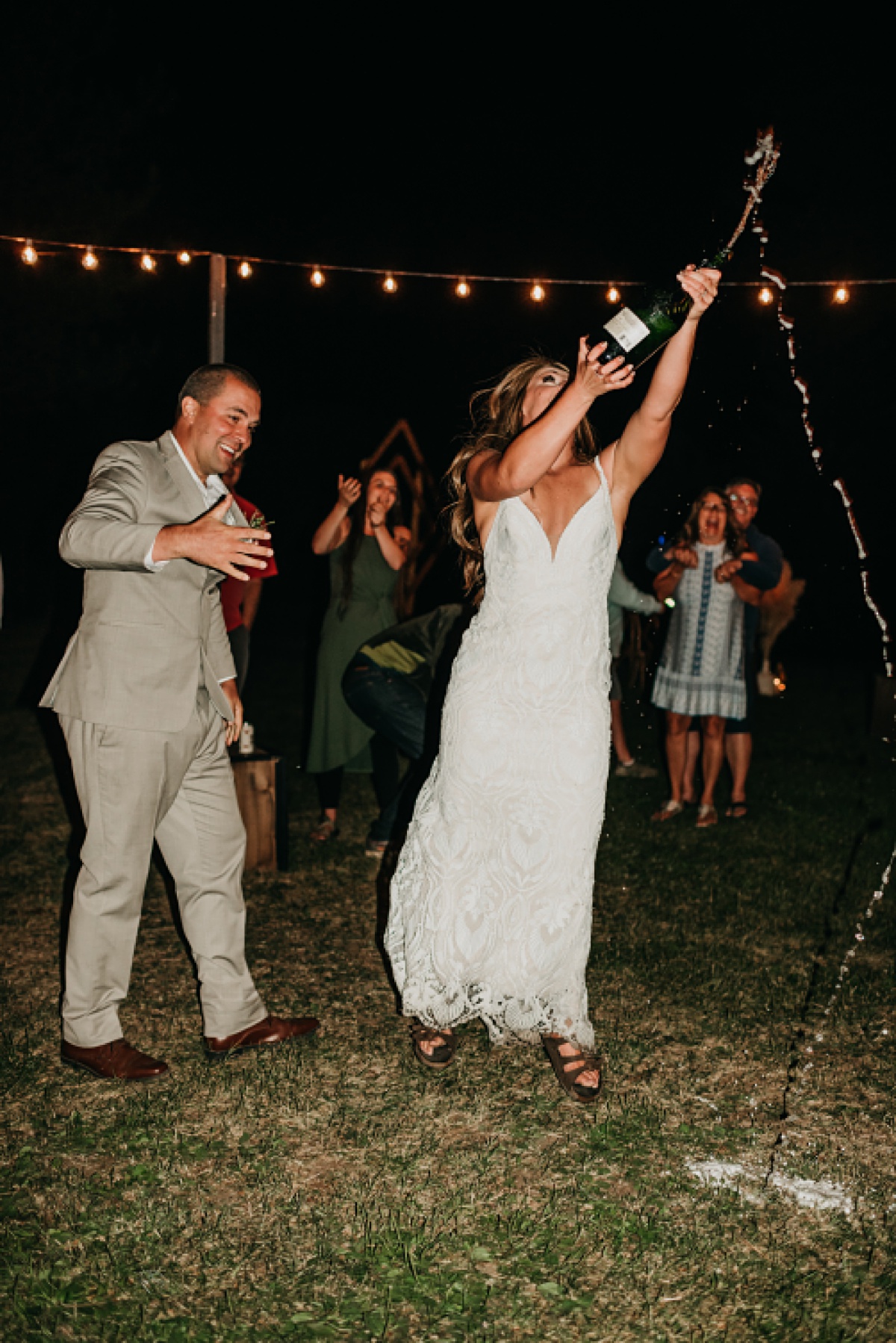Intimate Woodsy Wedding Reception in a campground with tea lights