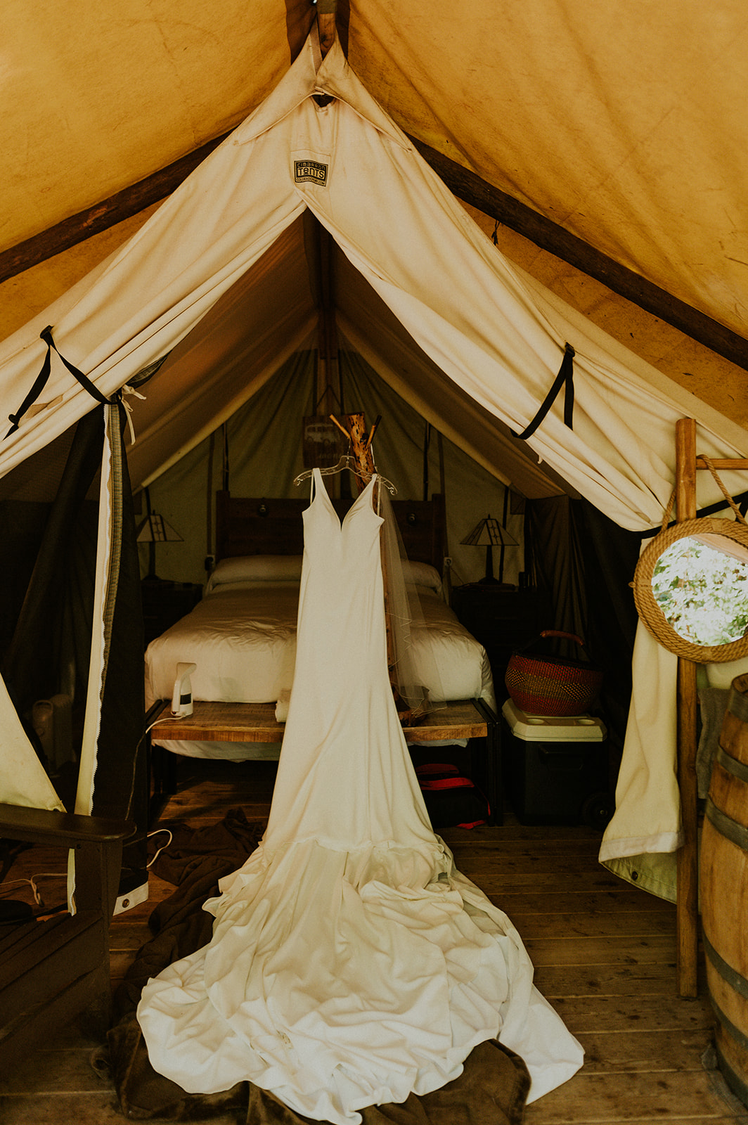 Bride gets ready for her wedding at the Alila Ventana Big Sur Glamping Tent