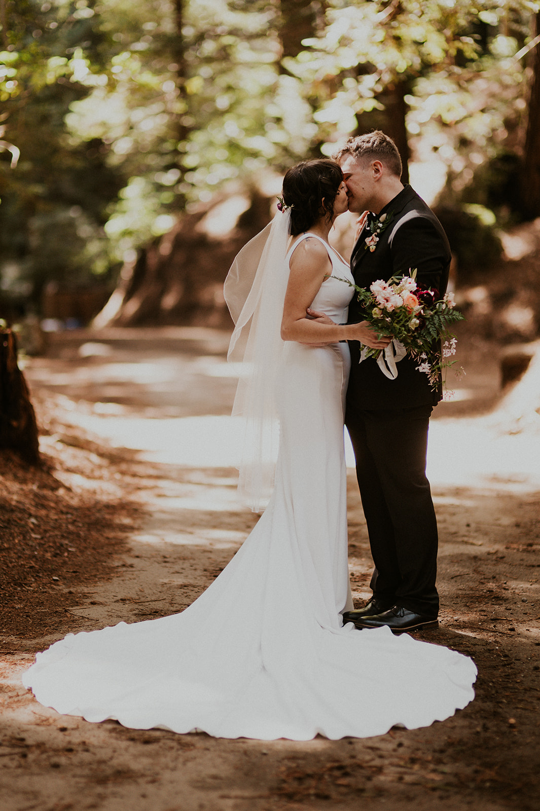 Portrait of bride and groom in the Redwoods at the Alila Ventana Big Sur Elopement 