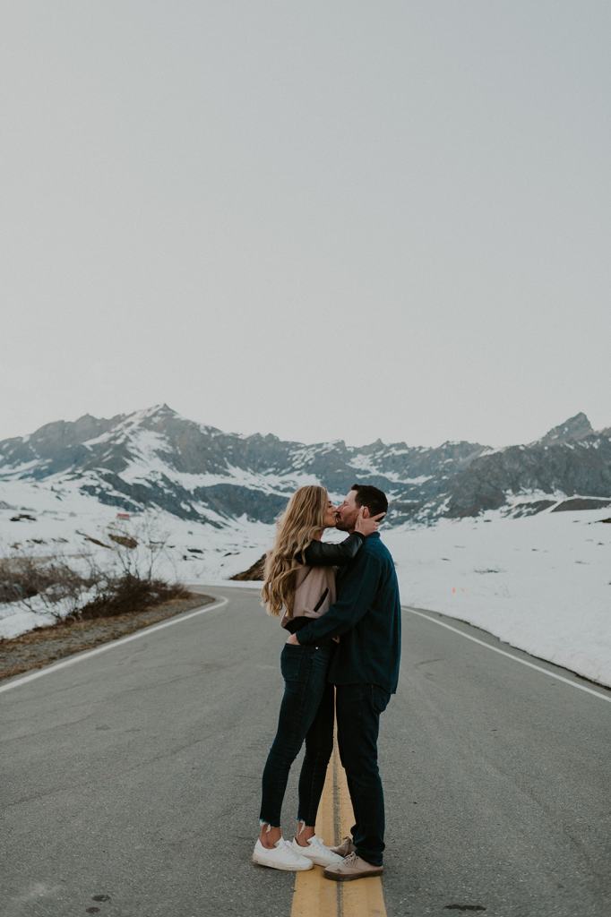 Candid engagement photos in Hatcher Pass Alaska