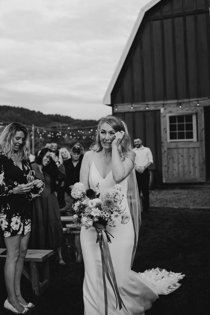 Emotional moment of Bride walkinh herself down the aisle