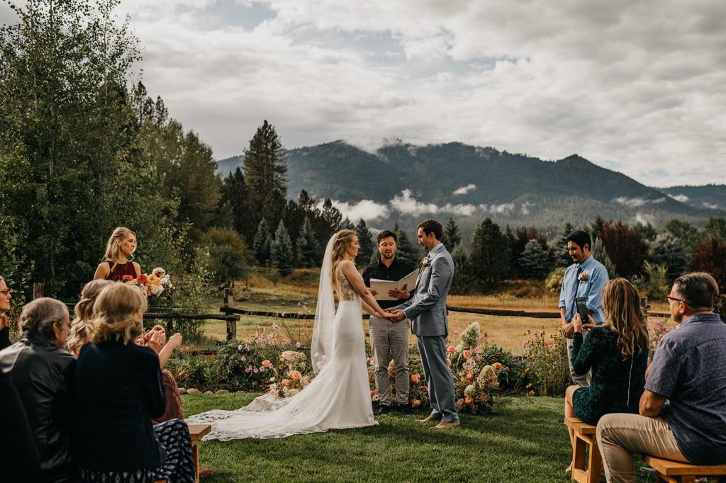 Gorgeous Outdoor Wedding Ceremony in the Rocky Mountains outside Boise Idaho at the Sixty Chapel