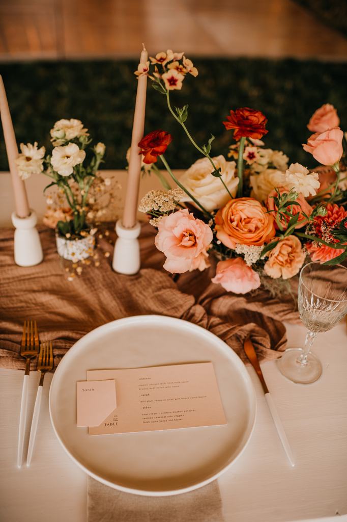 Modern and Minimal wedding table-setting outdoors at the Sixty Chapel in Garden Valley Idaho