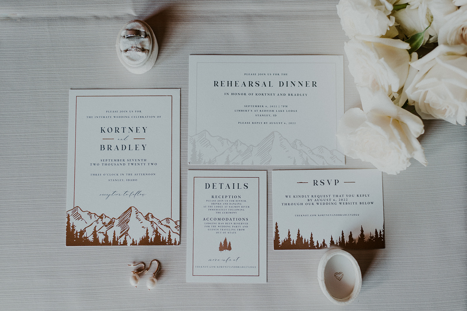 All white modern monochromatic wedding invitation details