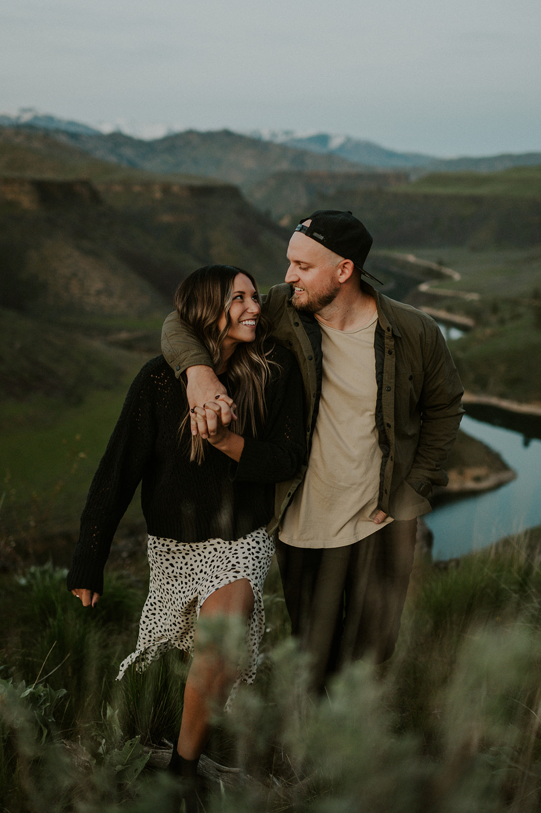 candid engagement photo of a couple in Boise Idaho