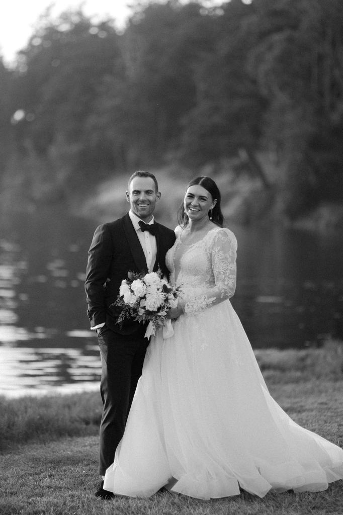 Black and White Portrait of Bride and Groom
