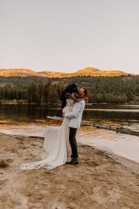 Bride and Groom Wedding Portrait at the Lake in McCall Idaho