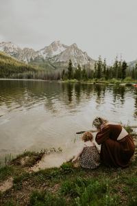 Mom and toddler at Stanley Lake in Idaho