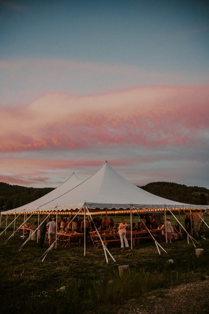 Sixty Chapel Idaho Wedding Venue Tent Reception at Sunset