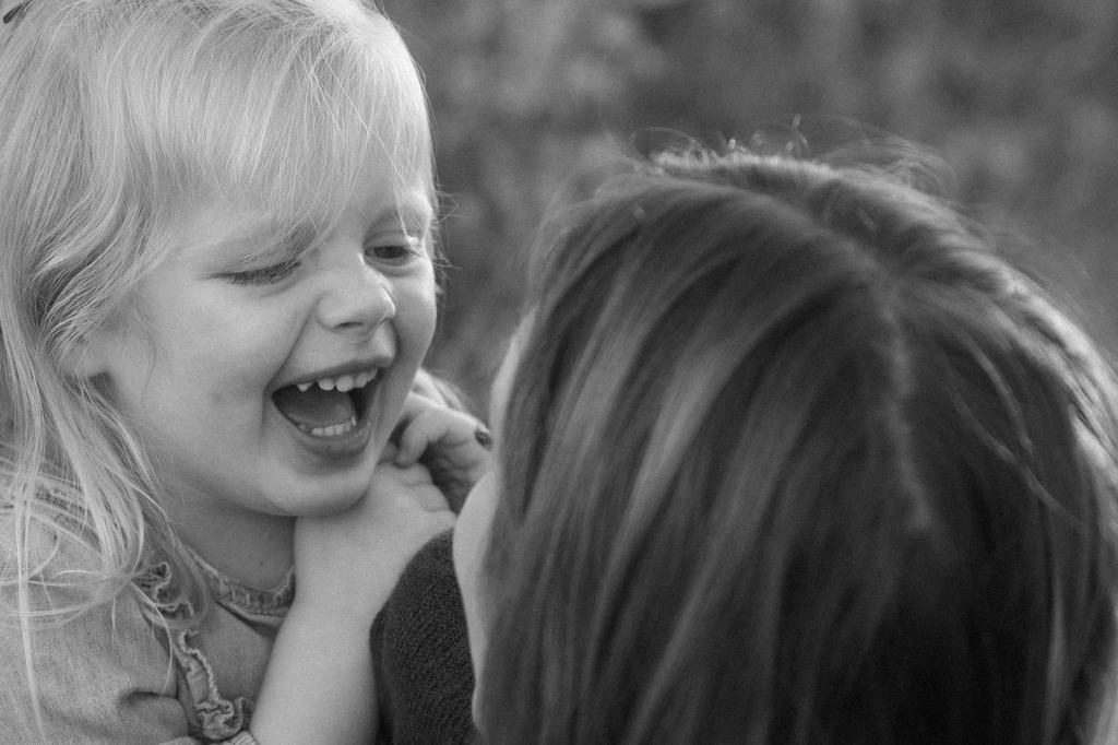Black and White Photo of Mom and Toddler