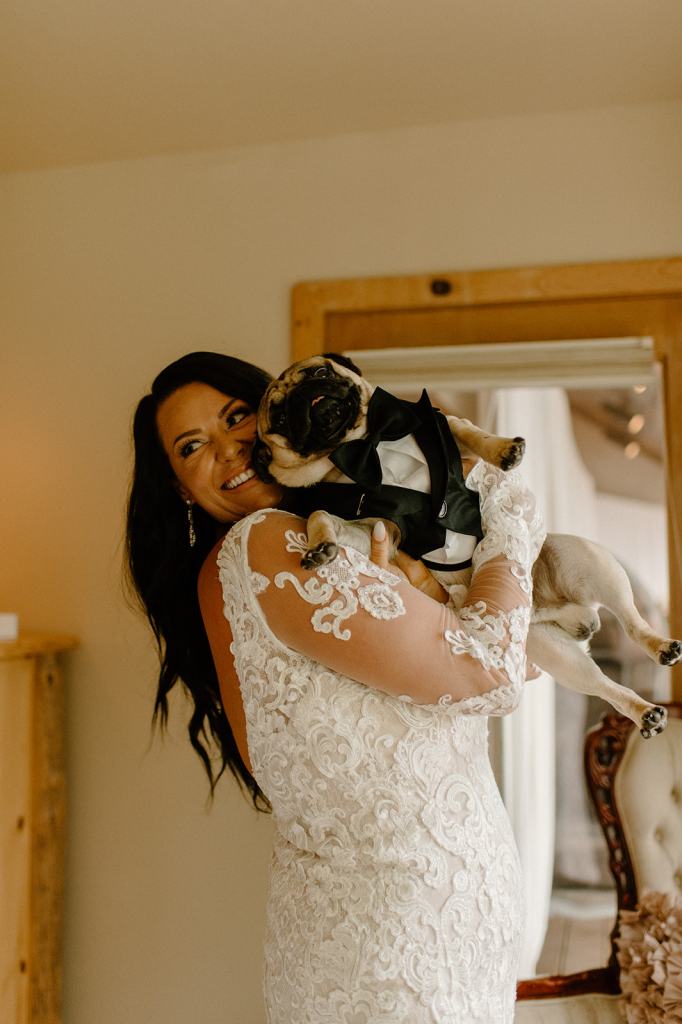 Bride Getting Ready Photos inside Cabin with her Dog