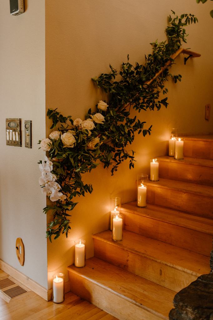 Flower Covered Fireplace Wedding Reception Decor