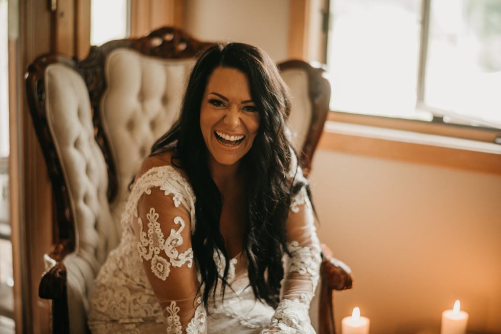 Bride Getting Ready Photos inside Cabin with her Dog